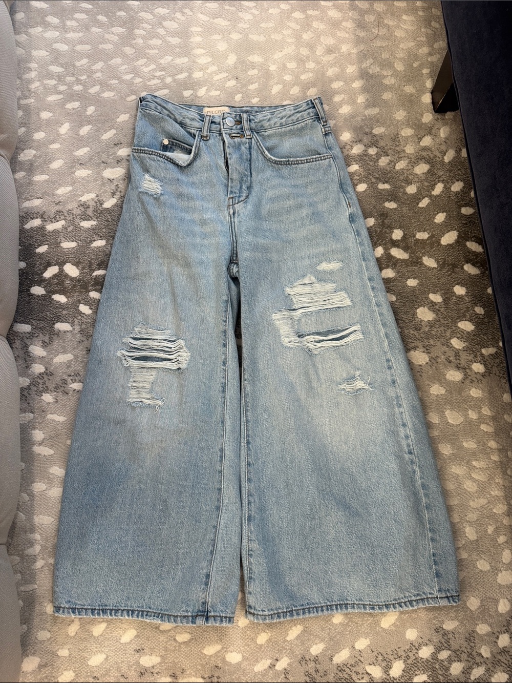 Pilcro Light Blue High-Rise Wide Leg Distressed Jeans